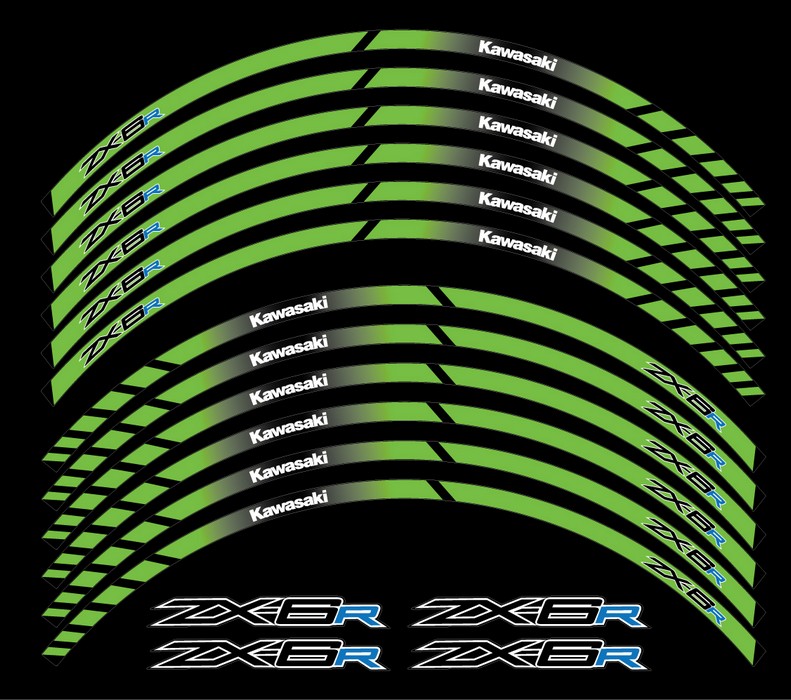 Kawasaki ZX6R Ninja green wheel stripes decals