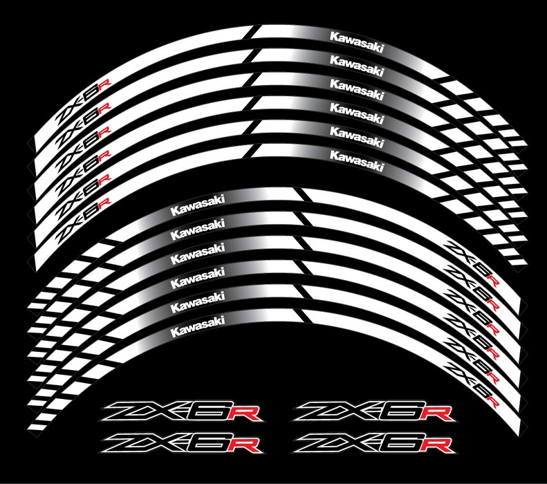Kawasaki ZX6R white wheel stripes decal set