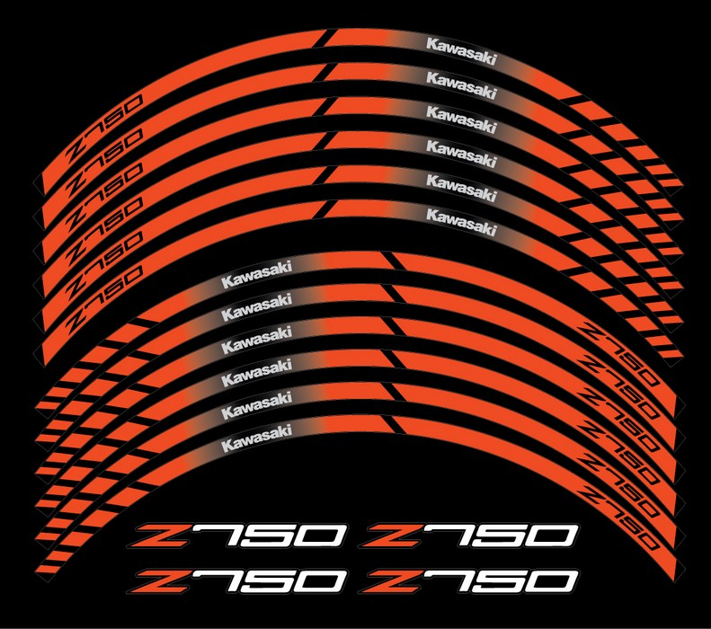 Kawasaki Z750 rim lines stickers set - orange
