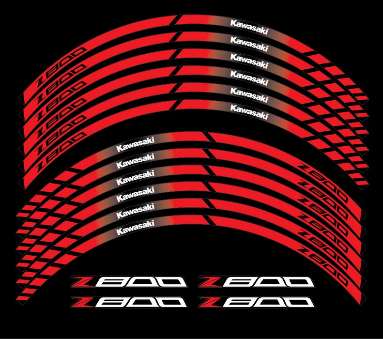 Kawasaki Z800 red wheel stripes stickers