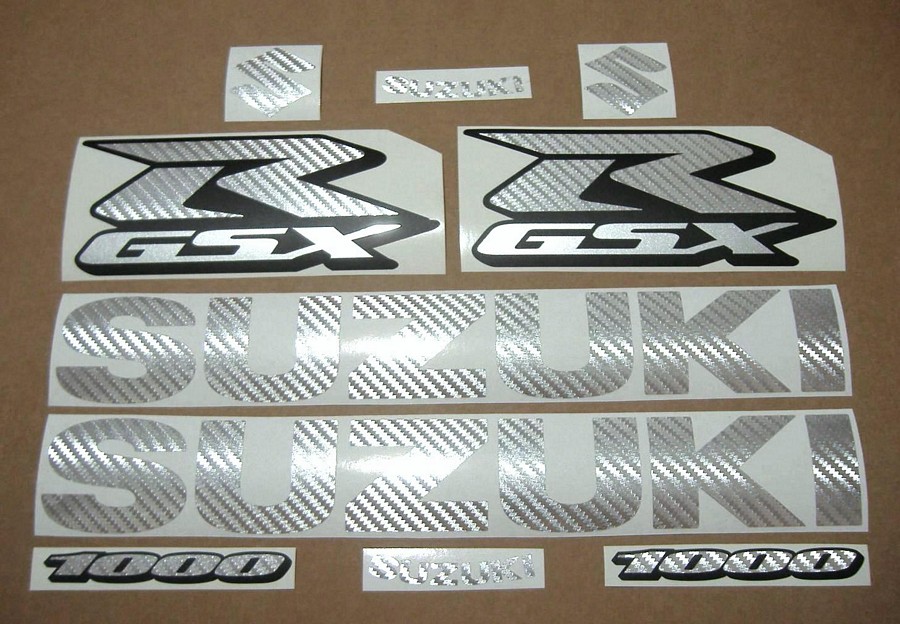 Suzuki GSXR 1000 silver carbon fiber decals 