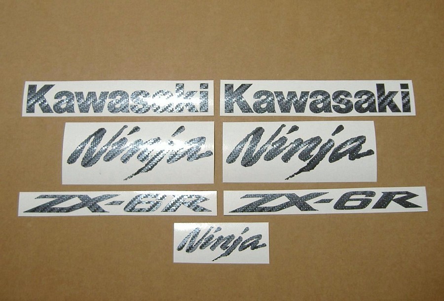 Kawasaki ZX-6R Ninja carbon fiber decals kit