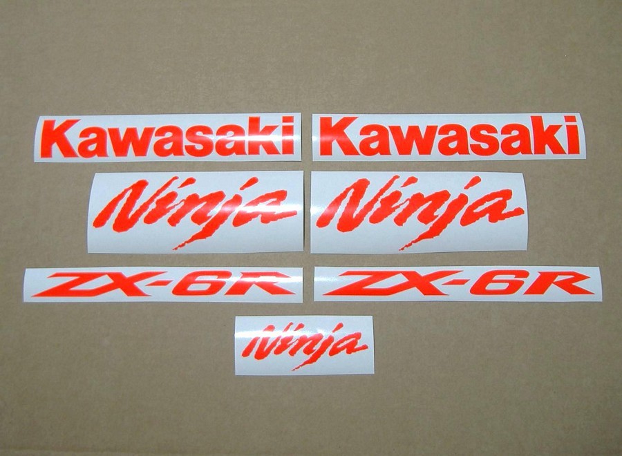 Kawasaki ZX6R fluorescent red decal set