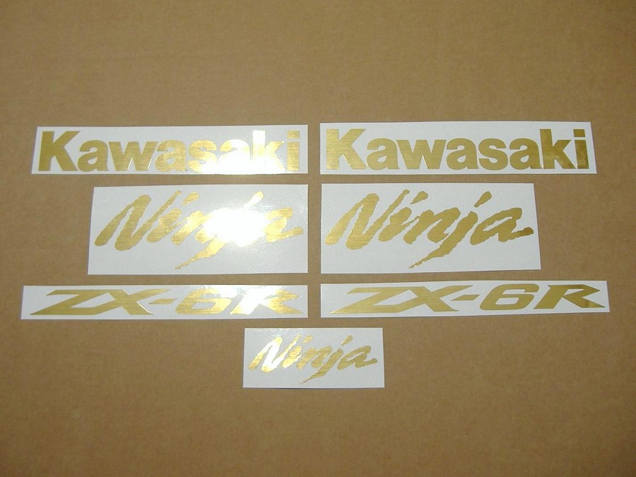 Kawasaki ZX6R brushed gold emblems decal set