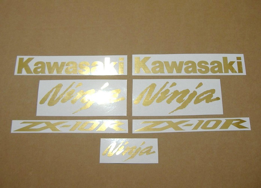 Kawasaki ZX10R brushed gold emblems decal set