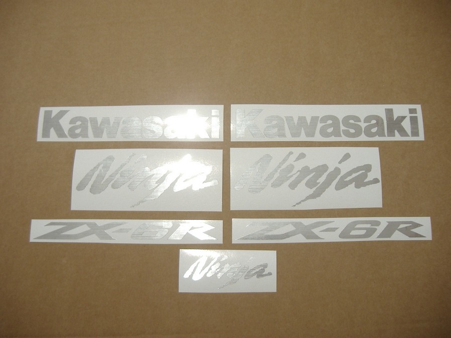 Kawasaki ZX6R brushed silver emblems decal set