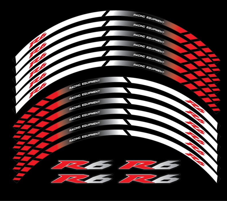 Yamaha YZF-R6 rim stickers lines in red/white