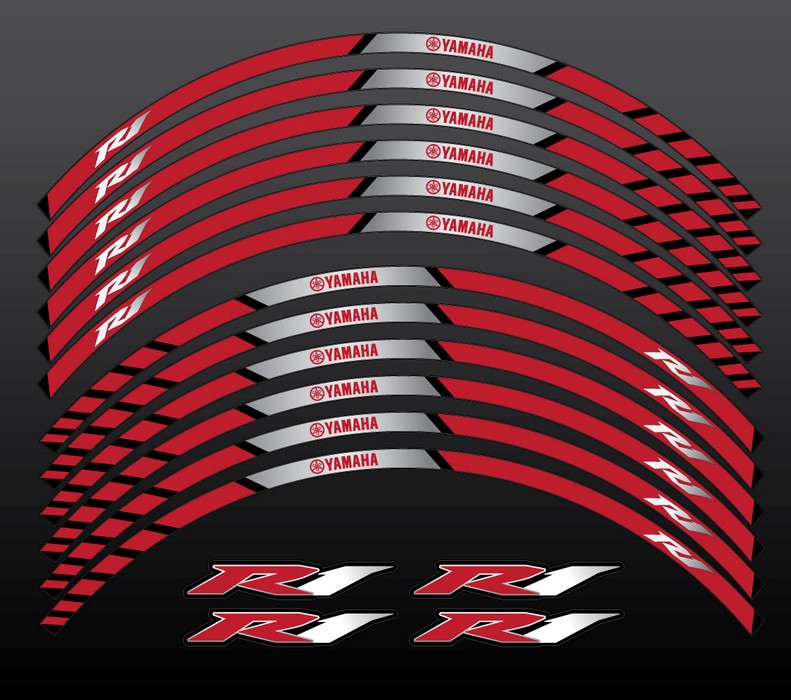Yamaha YZF-R1 rim wheel graphics in red/white
