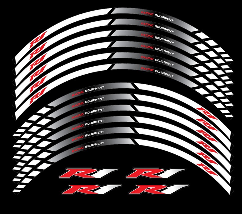 Yamaha R1 white color wheel stripes and graphics set