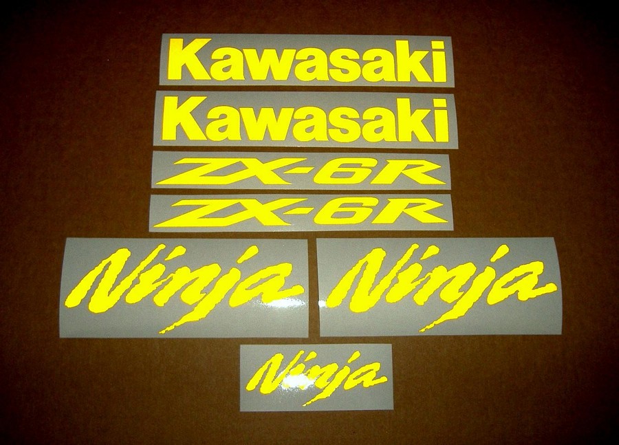 Kawasaki Ninja ZX6R light reflective yellow stickers