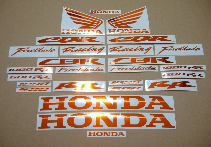 Honda CBR 600/1000 RR chrome orange logo decals set