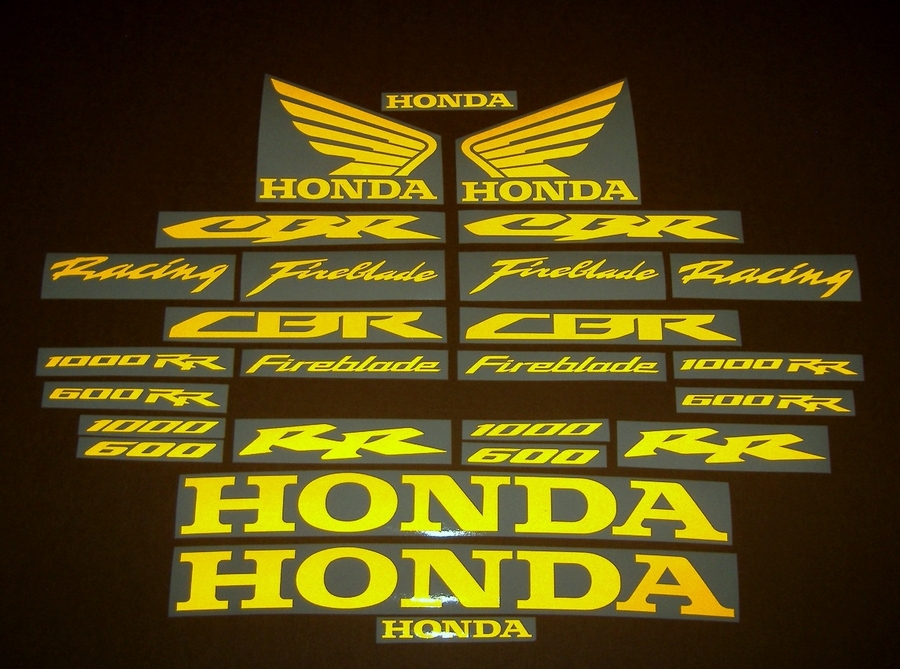 Honda CBR Fireblade light reflective yellow logo decals