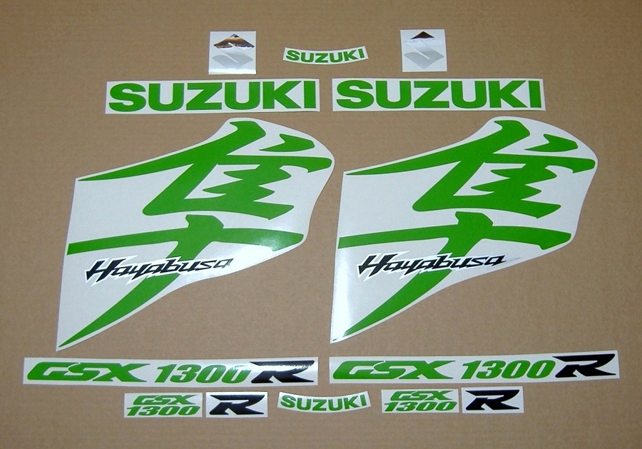 Suzuki Hayabusa 1340 custom lime green kanji logo stickers 