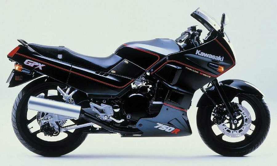 Kawasaki GPX 750R 1986 black model version graphics