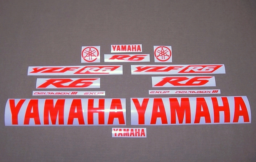 Neon red logo decals for Yamaha YZF R6