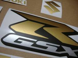 Matte gold logo graphics for Suzuki GSXR 750