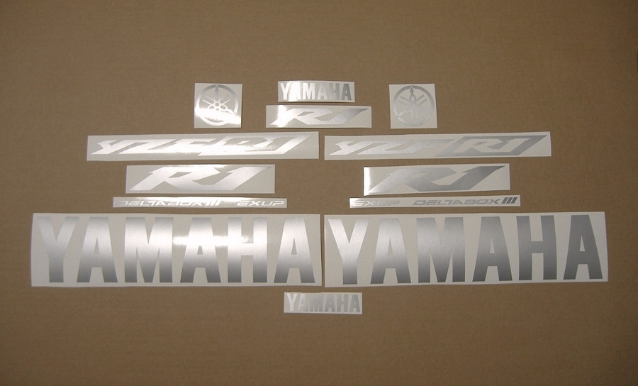 Satin silver grey logo decals for Yamaha R1