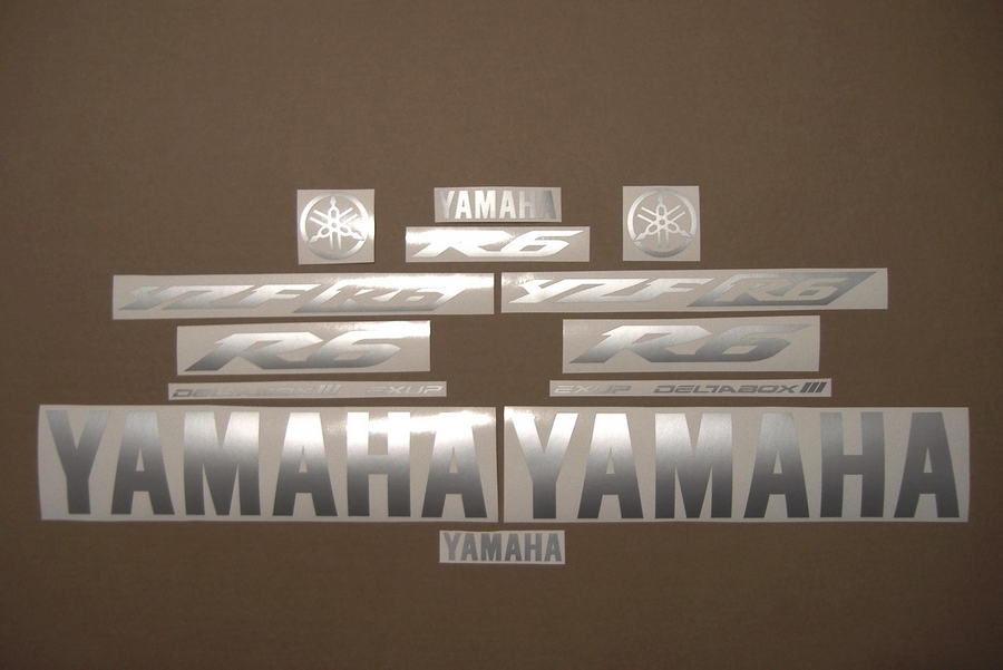 Satin silver grey logo decals for Yamaha R6