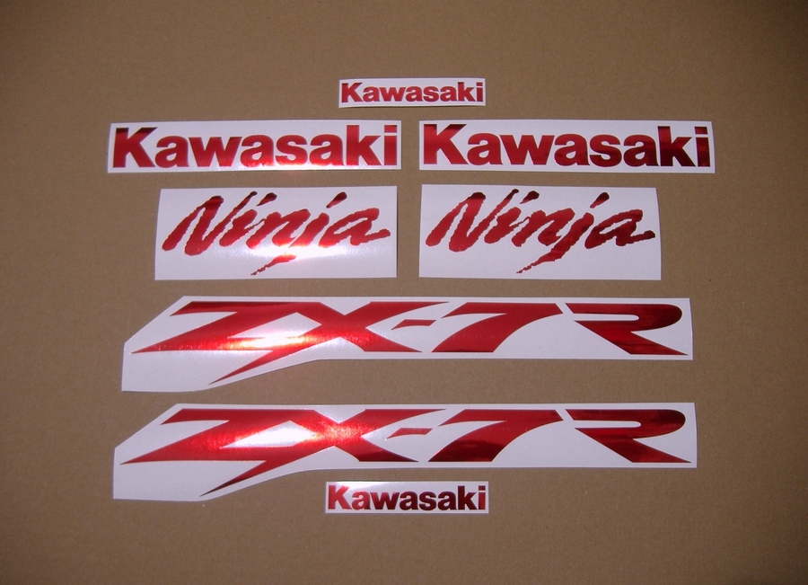 Kawasaki ZX7R ninja chrome red sticker logo set