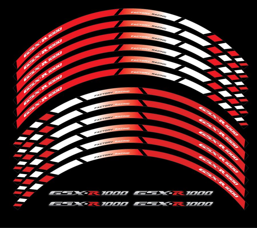 Suzuki gsxr 1000 red white wheel stripes lines decals set
