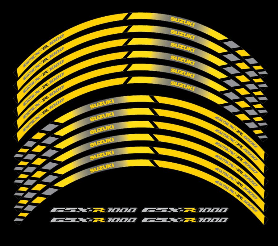Suzuki gsxr 1000 yellow grey wheel stripes lines decals kit