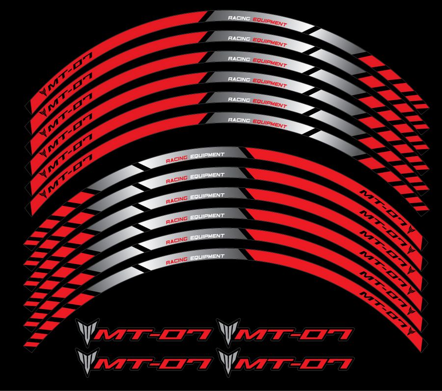 yamaha mt07 red wheel rim stripes stickers decals