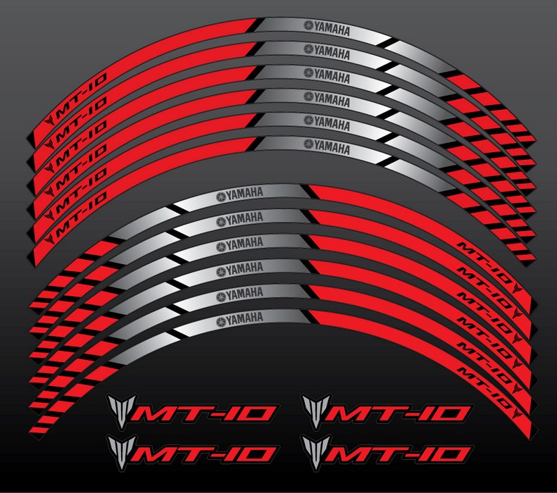 Yamaha Mt-10 red wheel rim stripes stickers kit set
