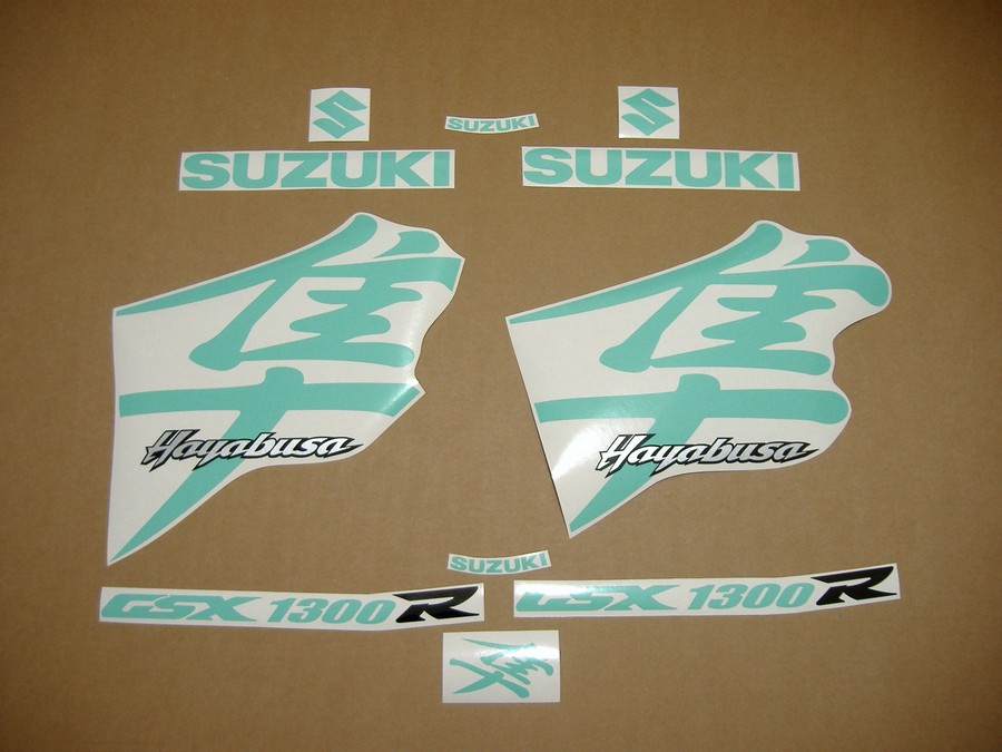 Suzuki Hayabusa k1 turquoise green logo labels set