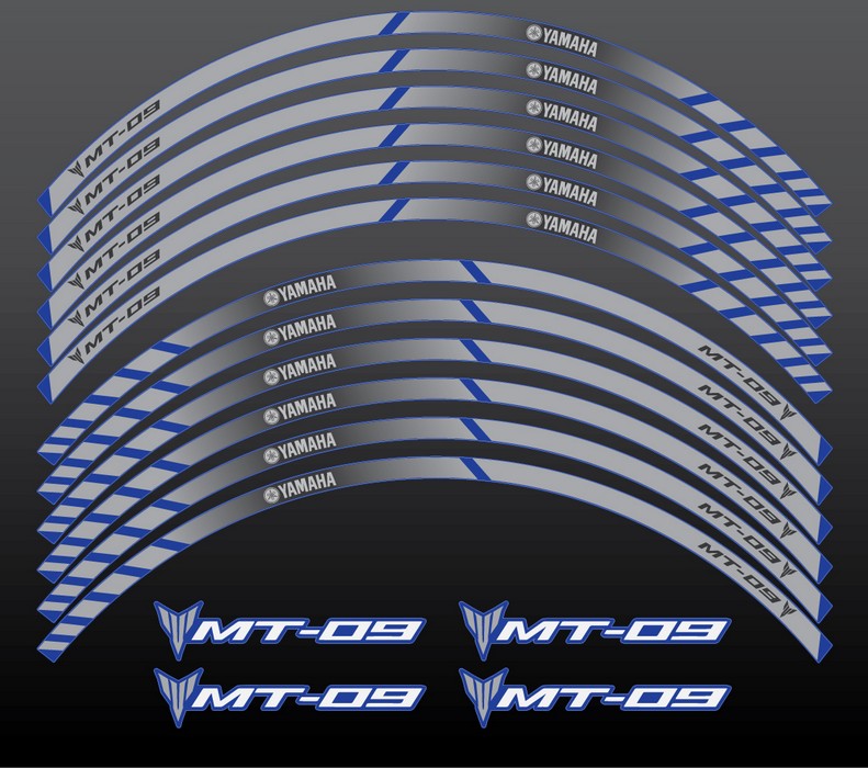 Yamaah mt09 mt-09 wheel rim stripes lines graphics decals set kit