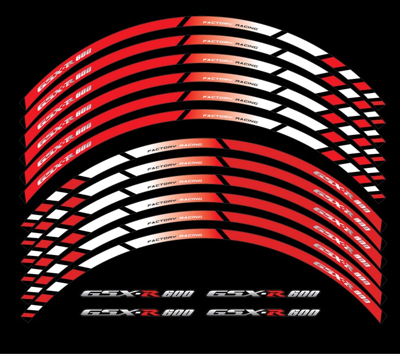 wheel stripes for Suzuki gsxr 600 in red (rim decals set)