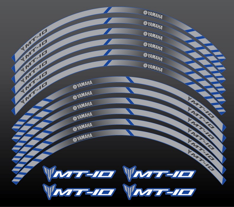 Yamaha MT-10 blue wheel stripes decals stickers set
